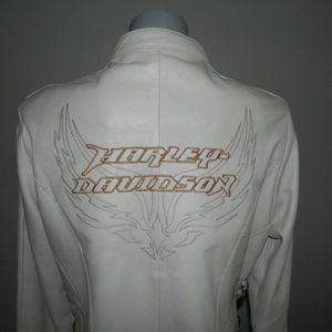 Harley Davidson Cream Leather Embroider Jacket L